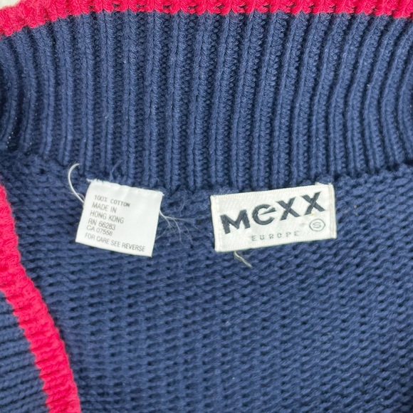 Mexx Europe Vintage Oversized Knit V-neck Sweater Navy Blue Tulip Flower Print - Picture 7 of 9